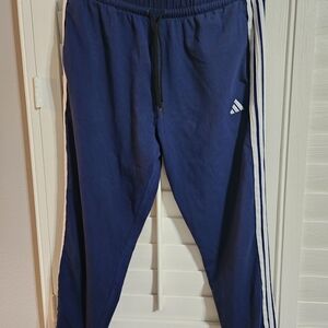 Adidas Blue Track Pants with White Stripes And Matching 2xL Jacket.